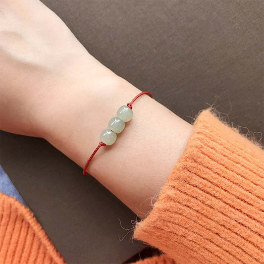 Jade  Three Beads Jade Luck String Weave Bracelet