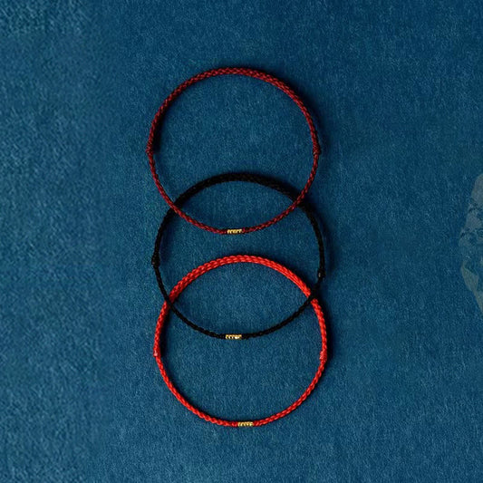 Ancient Tibetan Buddhist Red String Tradition  925 Sterling Silver Lucky Golden Bead Braided String Bracelet Anklet