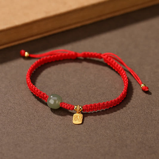 Jade  925 Sterling Silver Hetian Jade Blessing Wealth Red String Bracelet