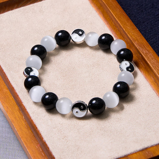 Spirituality Buddha Karma Black Obsidian Cat's Eye Yin Yang Purification Strength Bracelet