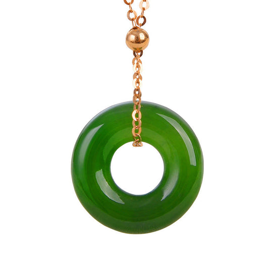 Jade  Round Cyan Jade Healing 14K Gold Necklace Pendant