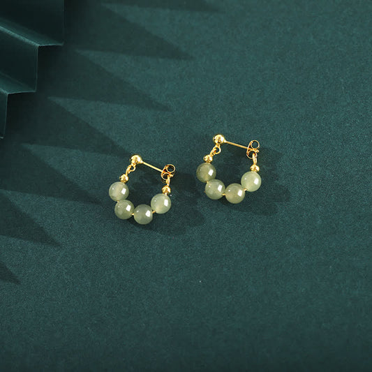 Jade  925 Sterling Silver Hetian Jade Red Agate Beaded Abundance Earrings