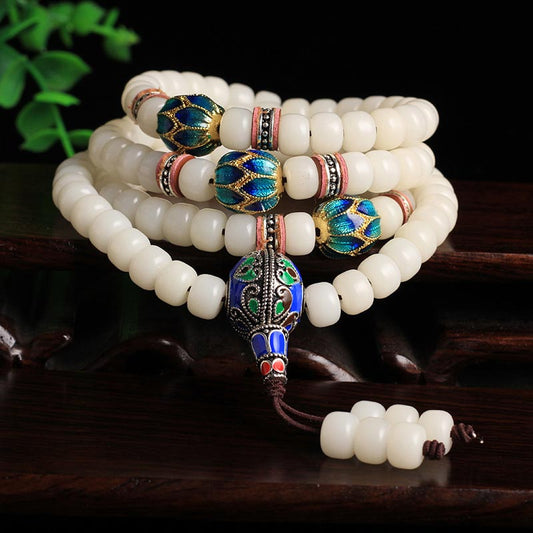 Spirituality Buddha Karma 108 Beads White Bodhi Seed Mala Blessing Bracelet