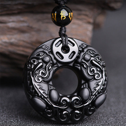 Spirituality Buddha Karma Pixiu Obsidian Wealth Pendant Necklace