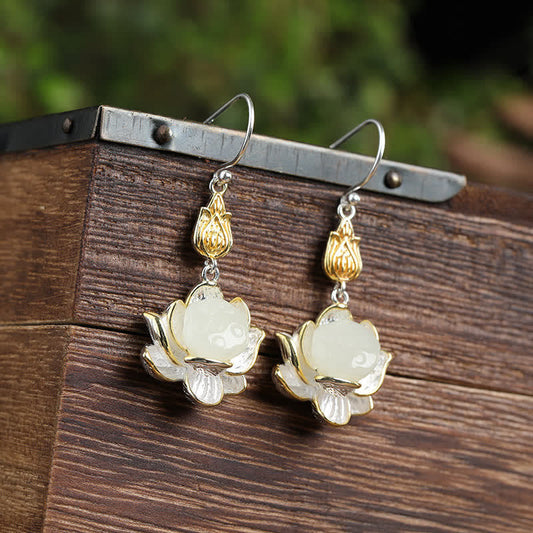 Jade  White Jade Protection Harmony Drop Earrings