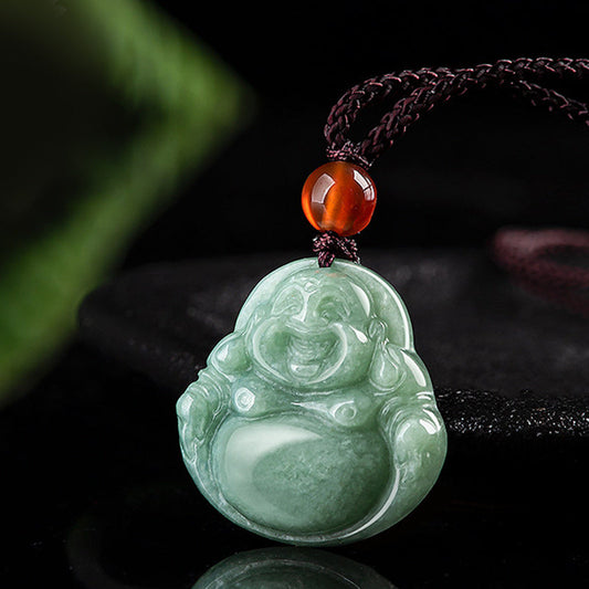 Buddha Energy Necklace Laughing Buddha Cyan Jade Success Necklace String Pendant