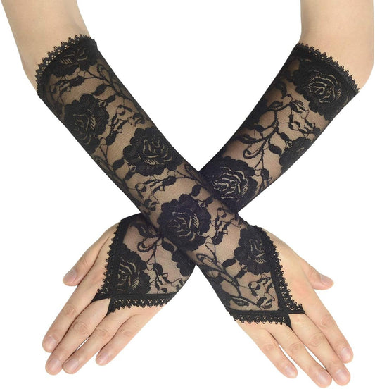 Floral Lace Gloves for Wedding Opera Party 1920s Flapper Lace Gloves Stretchy Adult Size
