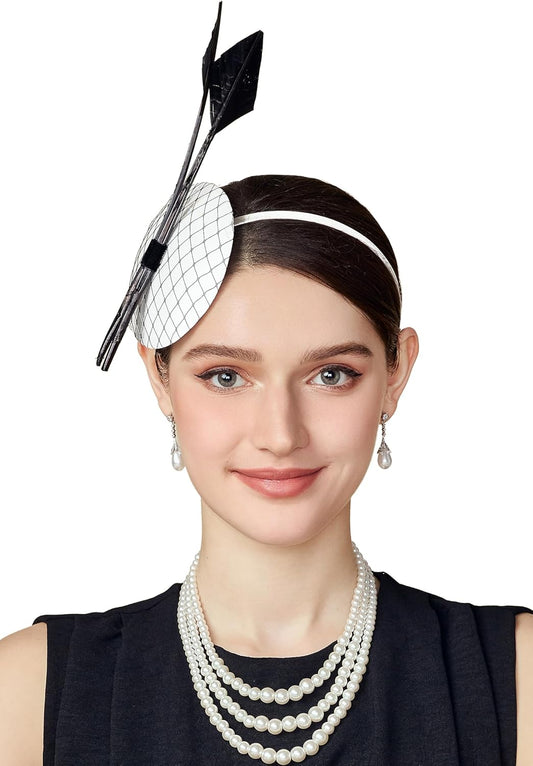 Fascinators Hats for Women - 1940s Tea Party Kentucky Fascinator Derby Feather Pillbox Hat for Bridal Wedding