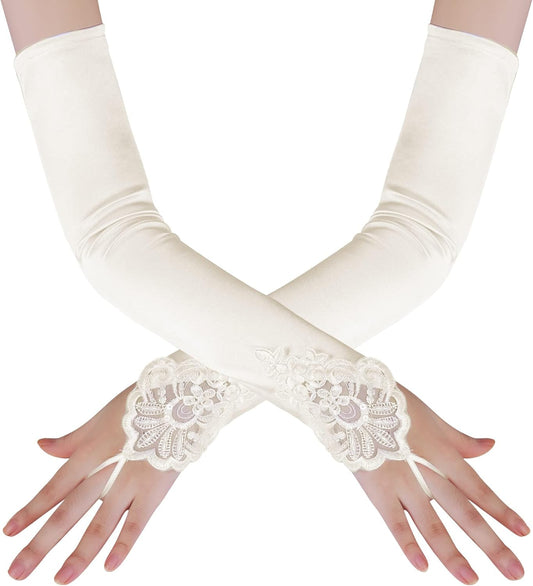 Long Opera Party 20s Satin Gloves Tea Party Stretchy Adult Size Elbow Length
