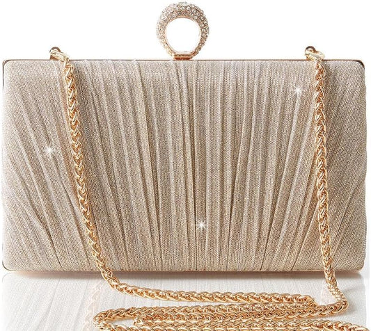 Clutch Purses for Women - Evening Bag Glitter Pleated Clutch for Bride Party Prom Wedding