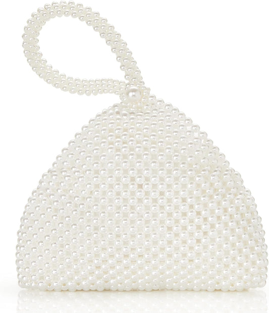 Pearl Clutch Purse Evening Bags for Women Elegant Triangle Purse for Wedding Bride Party Prom