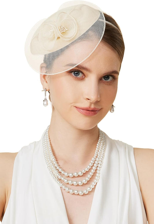 Fascinators Hats for Women - Tea Party Hat Kentucky Fascinator Derby Flower Mesh Pillbox Hat for Bridal Wedding