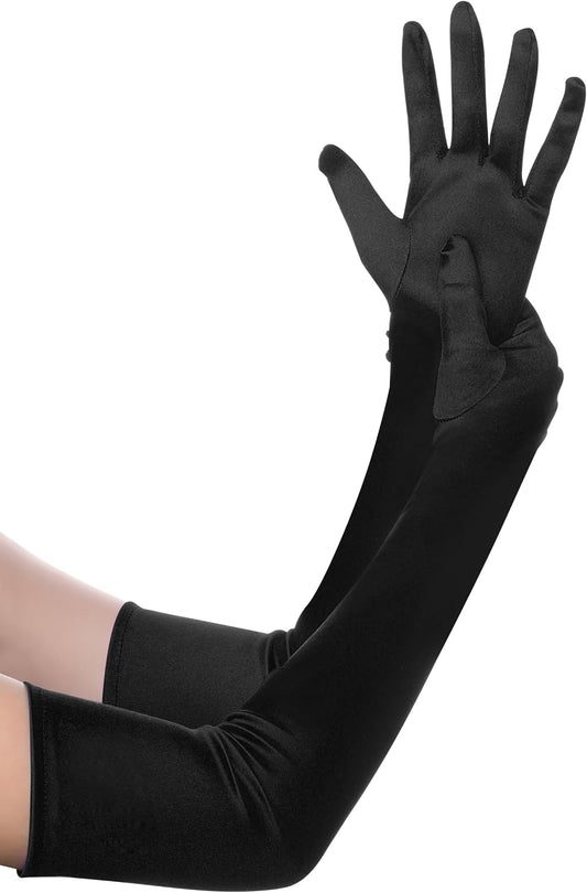 Long Opera Party 1920s Satin Tea Party Gloves Costume Stretchy Adult Size Elbow Length Bridal Gloves