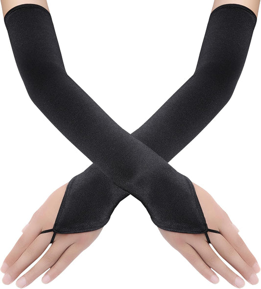 Long Opera Party 20s Satin Gloves Stretchy Adult Size Elbow Length