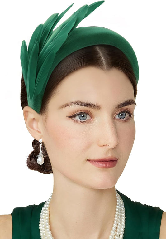 Fascinator Headband for Women - 1920s Feather Tea Party Kentucky Cocktail Fascinator Headpiece for Costume Party