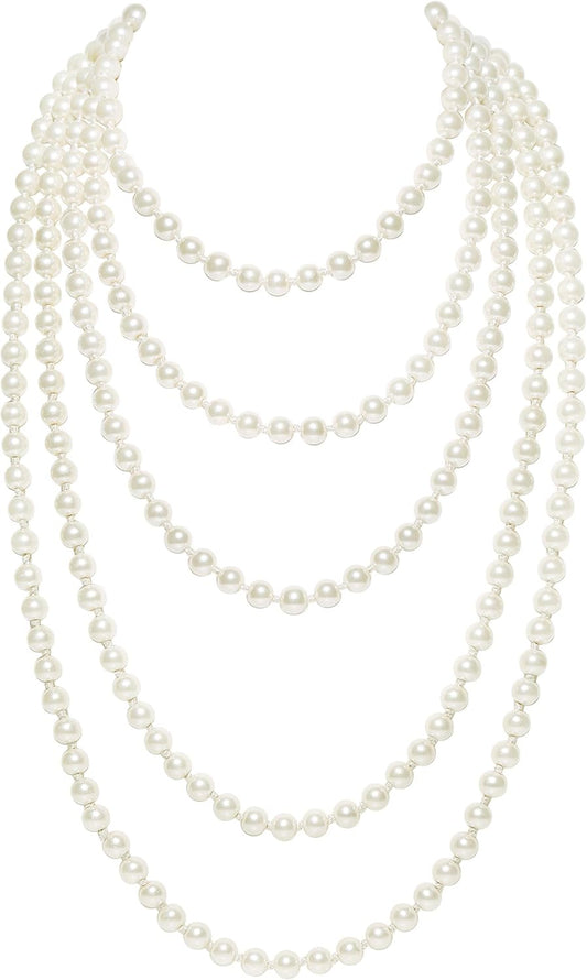 Vintage 1920s Gatsby Imitation Pearl Choker Necklace 20s Art Deco Flapper Accessories for Women White