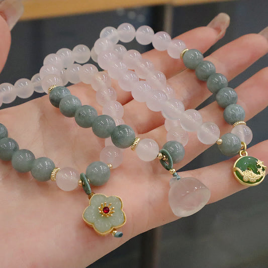 Jade  White Agate Jade Lotus Flower Peace Buckle Protection Bracelet