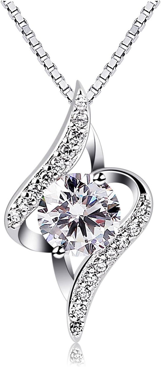 Women's Necklace 5A-Grade Sparkling Zircon, S925 Sterling Silver, Streamlined Design Eternal Love Necklace, Christmas, Valentine's Day, Mother's Day, Birthday Gift, Gift Box Packaging