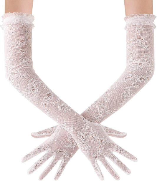 Lace Gloves for Women - Long Floral Gloves Stretchy Elbow Length Elegant Costume Flapper for Wedding Opera Tea Party
