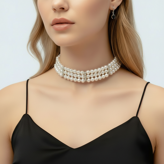 Pearl Necklace Round Imitation Pearl Choker Necklace 20s Flapper Necklace Accessories for Gatsby Themed Party