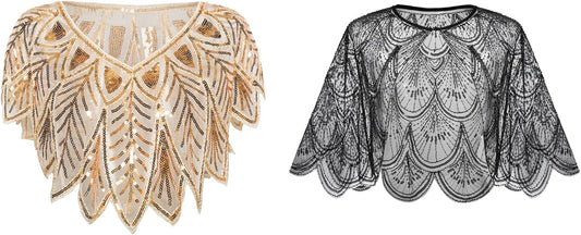 1920s Shawl Wraps Sequin Beaded Evening Cape Bridal Shawl for Evening Dresses Party