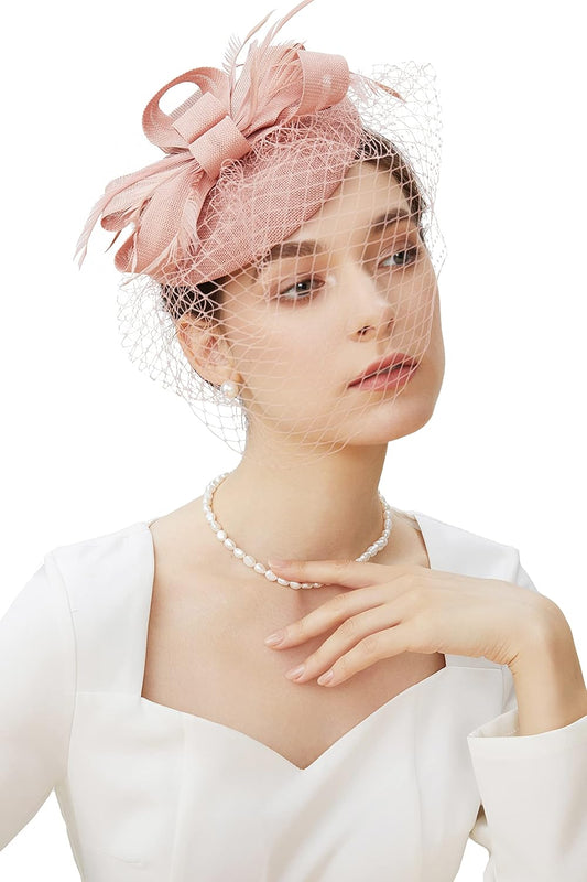 Fascinators Hat Veil Feather Hair Clip Tea Party Kentucky Pillbox Derby Bridal for Wedding