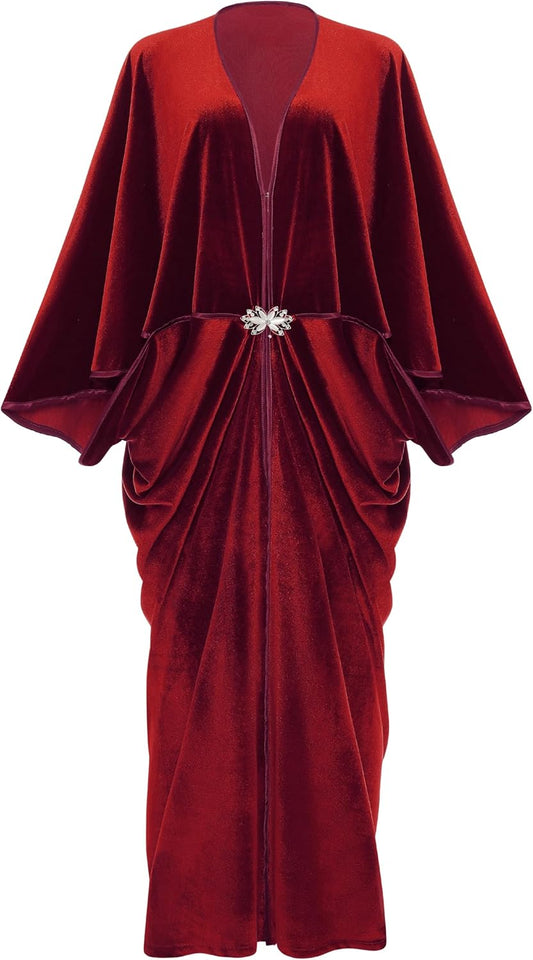 1920s Velvet Cocoon Gown - Hollywood Style Robe Great Gatsby Party Outfit Women Batwing Sleeves Art Deco Coat Robe