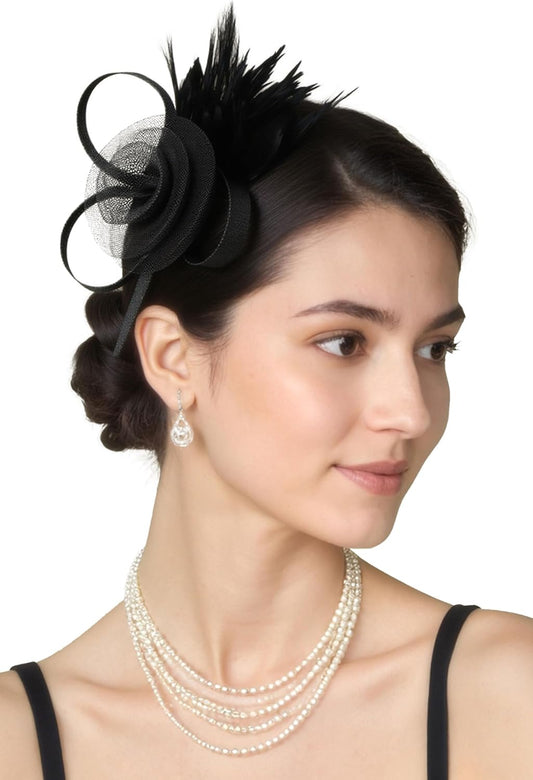 Fascinators Hats for Women - Tea Party Hats Kentucky Elegant Tulle Mesh Feather Bridal Wedding Headband Hair Clip
