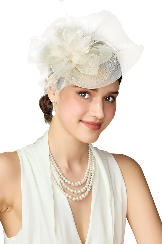 Fascinators Hats for Women - Tea Party Hat Kentucky Mesh Fascinator Derby Flower Ribbon Hat for Bridal Wedding