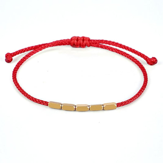 Ancient Tibetan Buddhist Red String Tradition  Handcrafted Copper Bead Protection Braided String Bracelet
