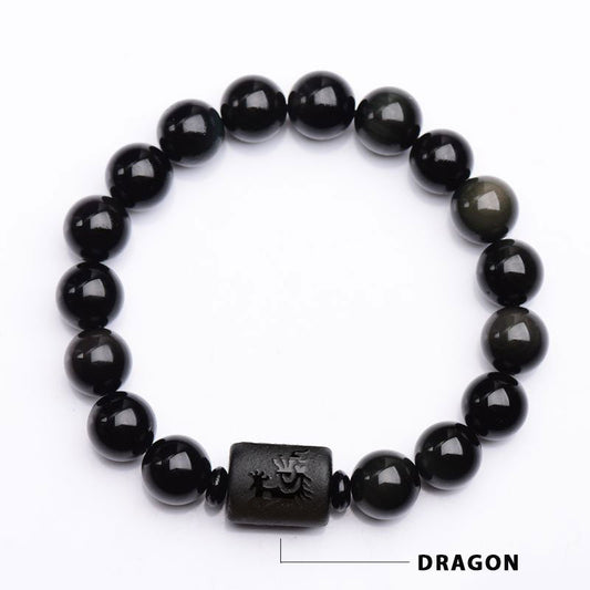 Spirituality Buddha Karma Soul Cleansing Black Obsidian Phoenix Dragon Bracelet