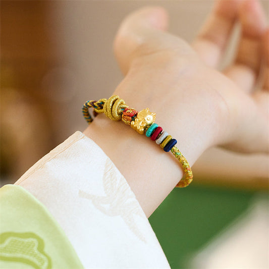 Ancient Tibetan Buddhist Red String Tradition  Year of the Dragon Koi Fish Mahjong Dice Peach Blossoms Copper Coin Luck Braided Bracelet