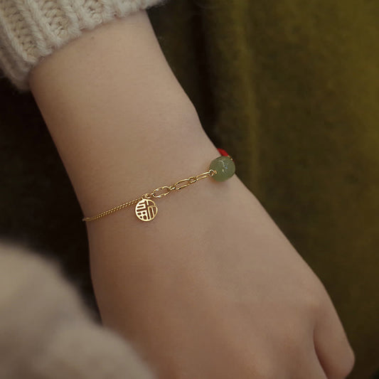 Jade  Beaded Jade Luck String Chain Bracelet