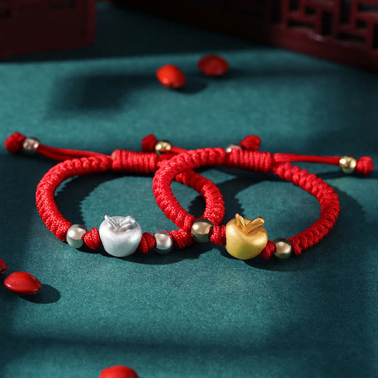 Ancient Tibetan Buddhist Red String Tradition  999 Sterling Silver Apple Red Multicolored Rope Luck Protection Handcrafted Kids Bracelet