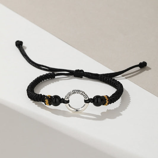 Ancient Tibetan Buddhist Red String Tradition  925 Sterling Silver Peace Buckle Auspicious Clouds Fortune Braided Bracelet