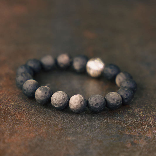 Spirituality Buddha Karma Natural Silver Sheen Obsidian Lunar Meteorite Protection Bracelet