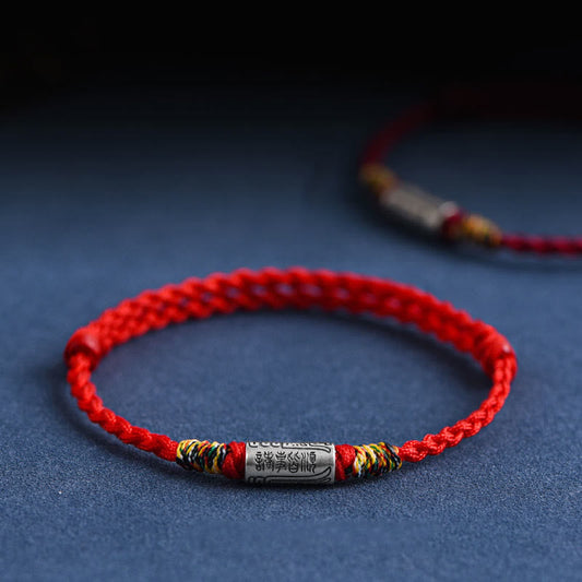 Ancient Tibetan Buddhist Red String Tradition  Handcrafted 925 Sterling Silver Everything Goes Well Design Protection Strength Bracelet Anklet