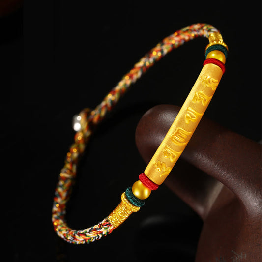 Ancient Tibetan Buddhist Red String Tradition  Tibetan 999 Gold Om Mani Padme Hum Handcrafted Eight Thread Peace Knot Luck Braided Couple Bracelet