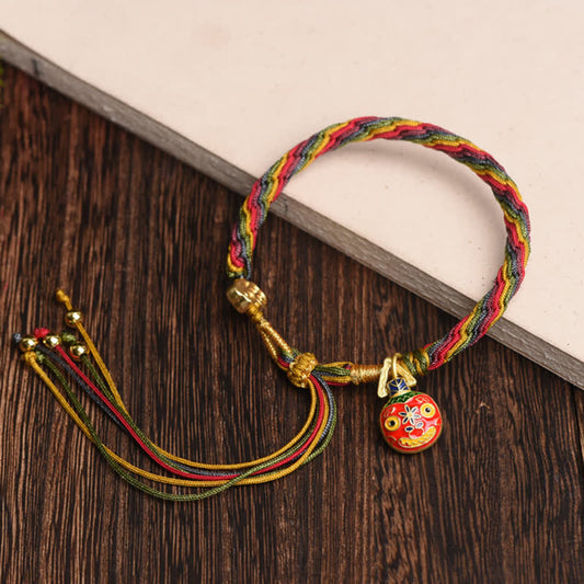 Ancient Tibetan Buddhist Red String Tradition  Gold Swallowing Beast Family Luck Reincarnation Knot Colorful String Bracelet