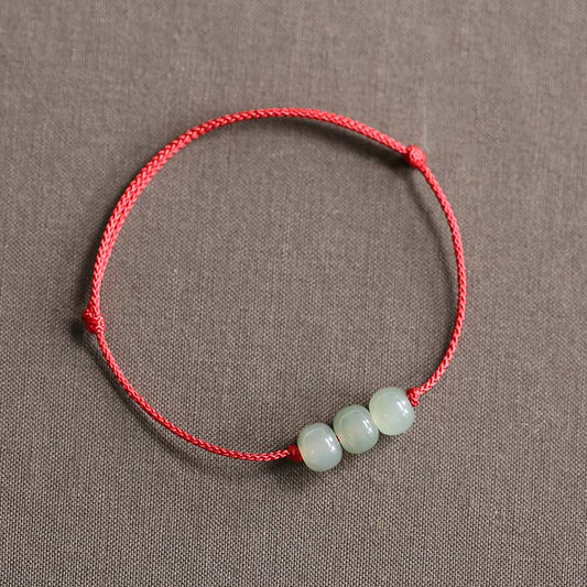 Jade  Three Beads Jade Luck String Weave Bracelet