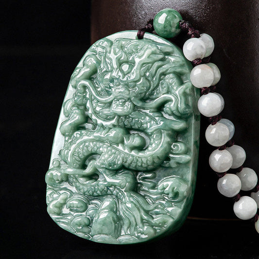 Jade  Chinese Zodiac Dragon Jade Prosperity Necklace Bead String Pendant