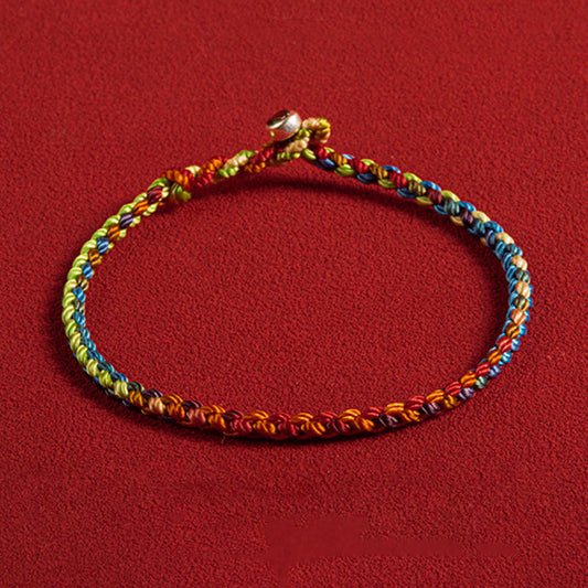Ancient Tibetan Buddhist Red String Tradition  "May you be blessed with peace and safety in all four seasons" Lucky Multicolored Bracelet