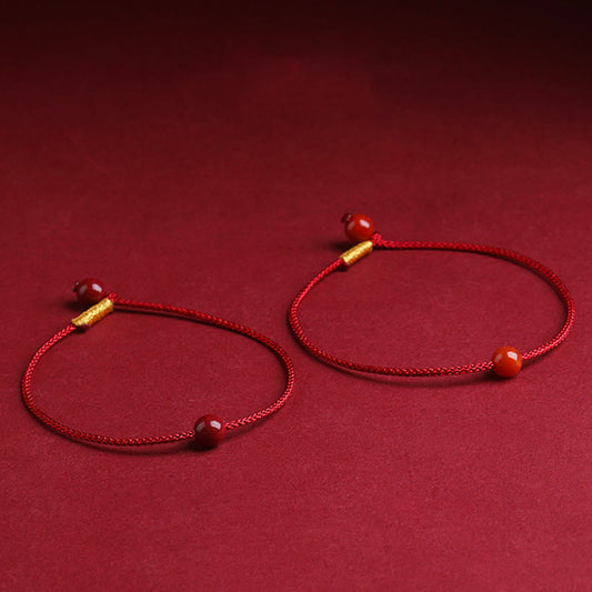 Ancient Tibetan Buddhist Red String Tradition  Natural Cinnabar Red Agate Blessing Red String Bracelet