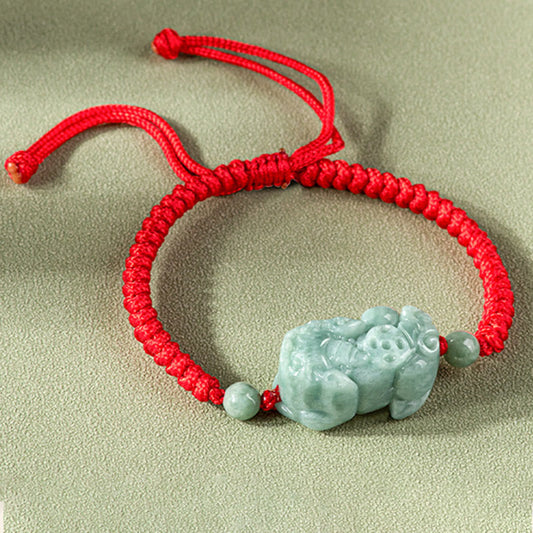 Jade  Handmade Natural Jade PiXiu Protection King Kong Knot Braided String Bracelet