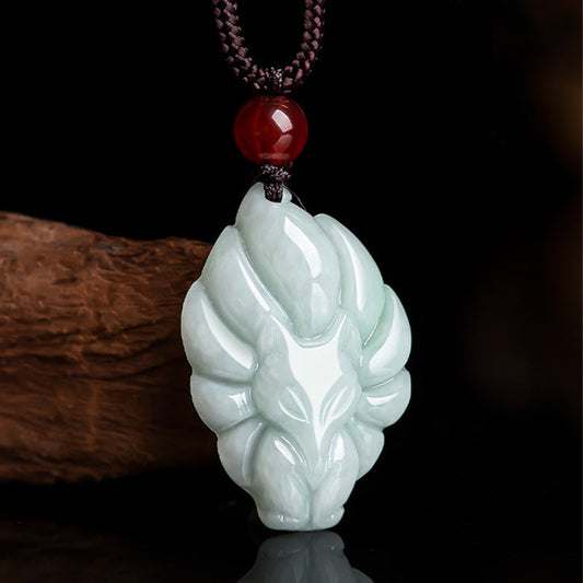 Jade  Natural Jade Nine Tailed Fox Luck Prosperity Necklace Pendant