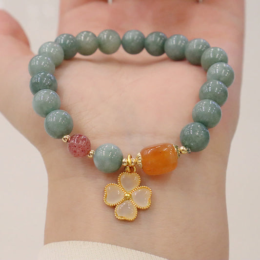 Jade  Jade Four Leaf Clover Charm Prosperity Bracelet