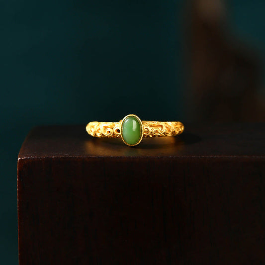 Jade  Auspicious Cloud Pattern Cyan Jade Luck Adjustable Ring