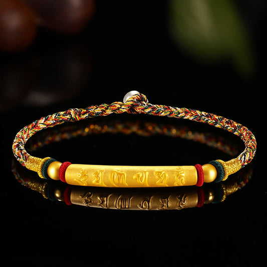 Ancient Tibetan Buddhist Red String Tradition  Tibetan 999 Gold Om Mani Padme Hum Handcrafted Eight Thread Peace Knot Luck Braided Couple Bracelet
