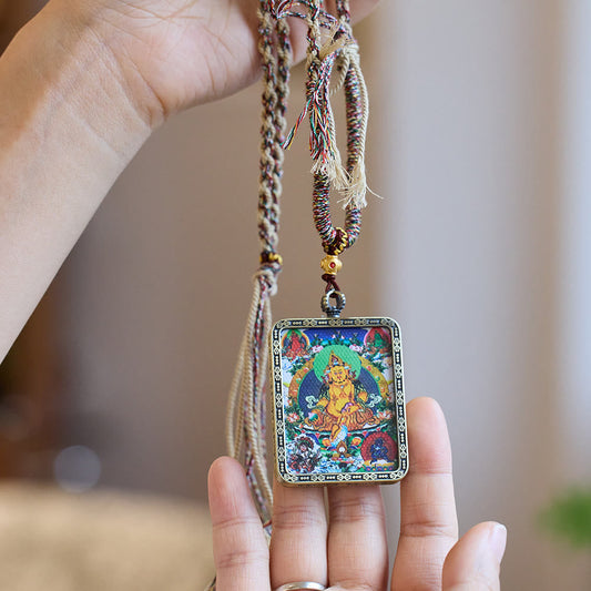 Spirituality Tibet Five Directions Gods of Wealth Hand-Painted Thangka Buddha Serenity Necklace Pendant