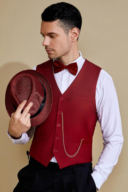 1920s Mens Gangster Vest Costume Accessories Set Fedora Hat